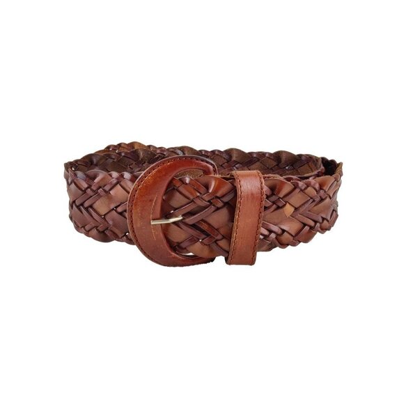 Braided Leather Belt Italy 2inch Vintage Mahogany Brown Unisex - Picture 5 of 8